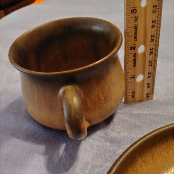 Vtg Denby brown drip made in England stoneware tea cup coffee mug with saucer - Picture 9 of 10